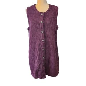 Cut loose Cheveron Purple herringbone Sleeveless Full Button Down Dress Medium